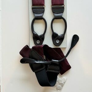Burgundy Silk Suspenders with Leather trim